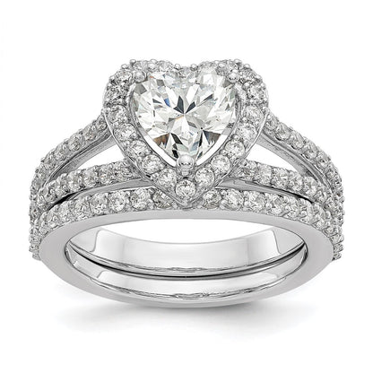 14K White Gold Halo Plus (Holds 1 carat (6.6mm) Heart Center) 3/4 carat Diamond Semi-Mount Engagement Ring