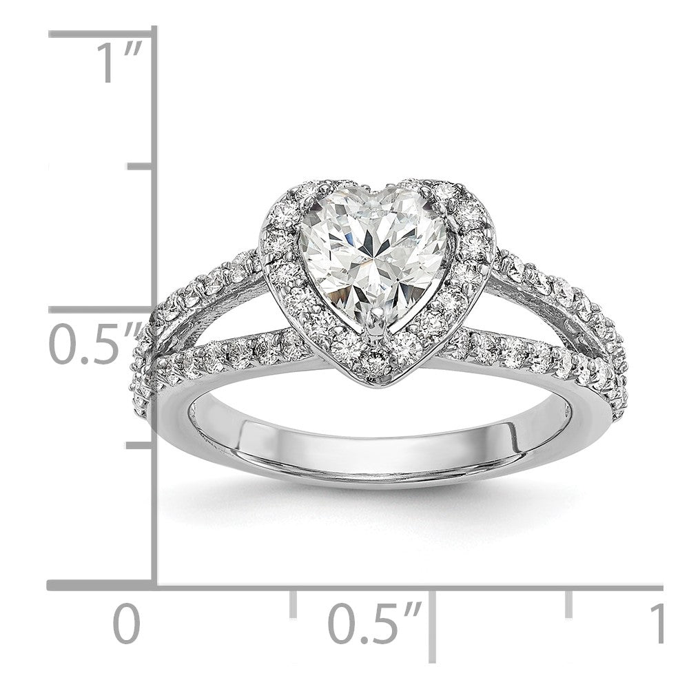 14K White Gold Halo Plus (Holds 1 carat (6.6mm) Heart Center) 3/4 carat Diamond Semi-Mount Engagement Ring