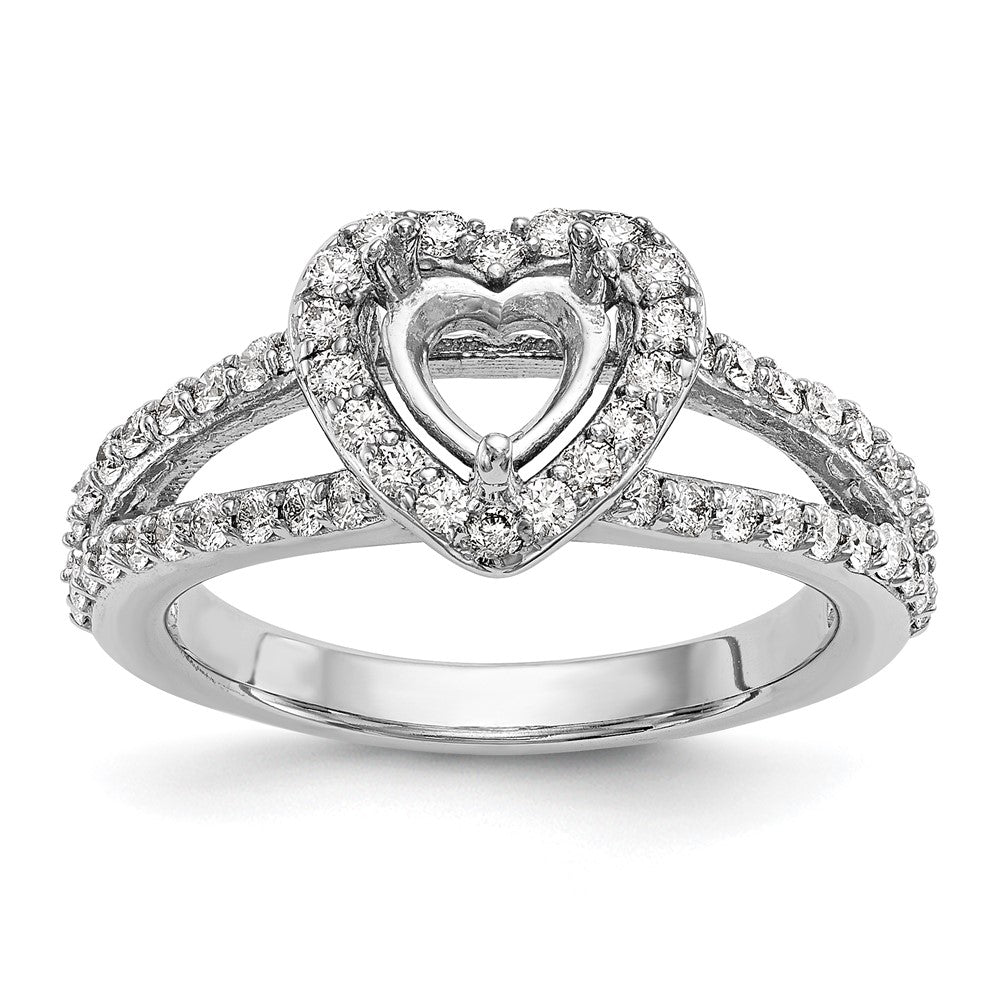 14K White Gold Halo Plus (Holds 1 carat (6.6mm) Heart Center) 3/4 carat Diamond Semi-Mount Engagement Ring