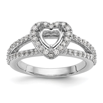 14K White Gold Halo Plus (Holds 1 carat (6.6mm) Heart Center) 3/4 carat Diamond Semi-Mount Engagement Ring