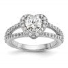 14K White Gold Halo Plus (Holds 1 carat (6.6mm) Heart Center) 3/4 carat Diamond Semi-Mount Engagement Ring