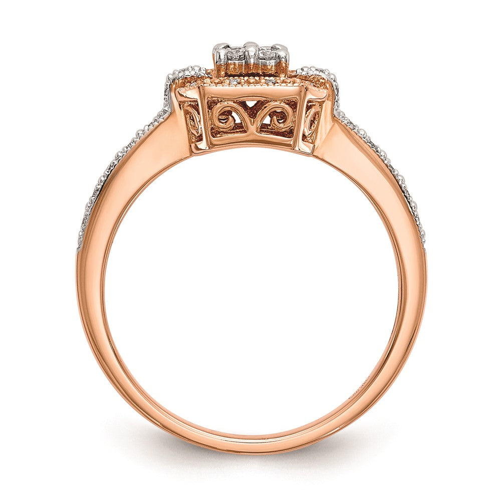 10K Rose Gold Square Halo Cluster 1/5 carat Diamond Complete Engagement Ring