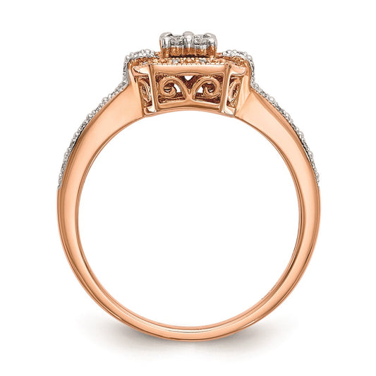 10K Rose Gold Square Halo Cluster 1/5 carat Diamond Complete Engagement Ring