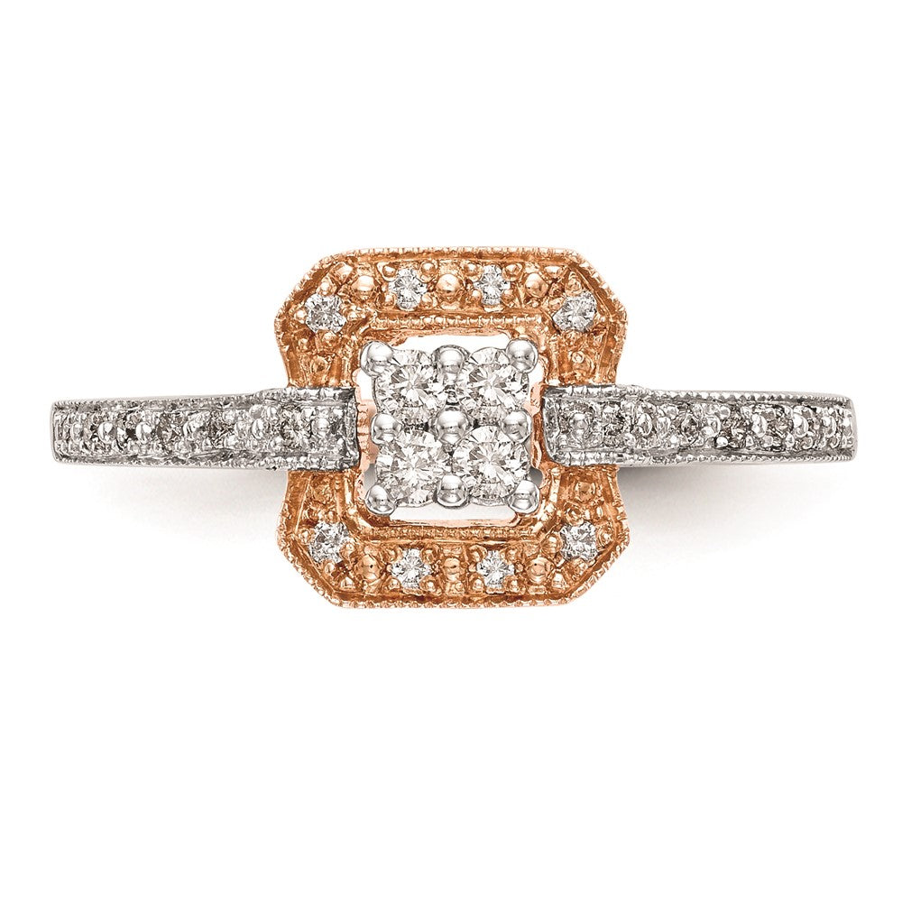 10K Rose Gold Square Halo Cluster 1/5 carat Diamond Complete Engagement Ring