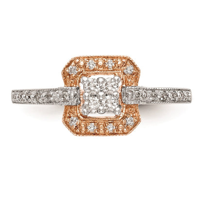 10K Rose Gold Square Halo Cluster 1/5 carat Diamond Complete Engagement Ring