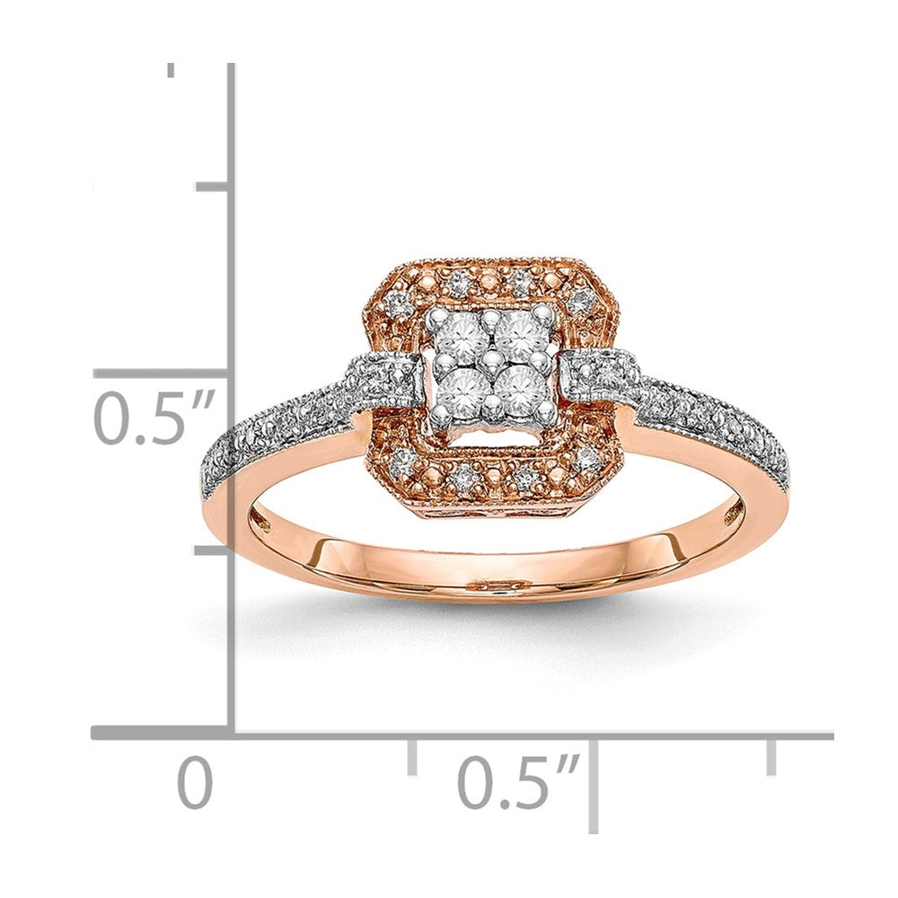 10K Rose Gold Square Halo Cluster 1/5 carat Diamond Complete Engagement Ring