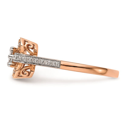 14K Rose Gold Square Cluster 1/5 carat Diamond Complete Engagement Ring