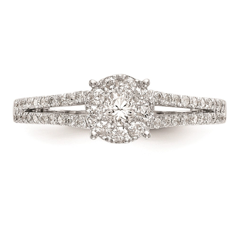 14K White Gold Halo Cluster 1/2 carat Diamond Complete Engagement Ring