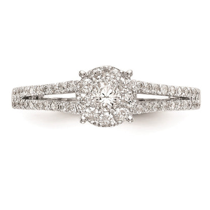 14K White Gold Halo Cluster 1/2 carat Diamond Complete Engagement Ring