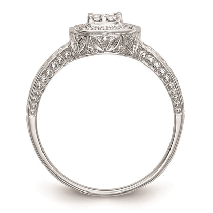 14K White Gold Square Halo Cluster 1/5 carat Princess/Round Diamond Complete Engagement Ring