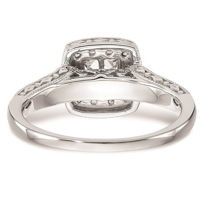 14K White Gold Square Halo Cluster 3/4 carat Princess/Round Diamond Complete Engagement Ring