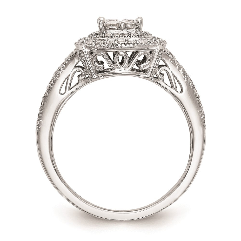 14K White Gold Square Halo Cluster 5/8 carat Princess/Round Diamond Complete Engagement Ring