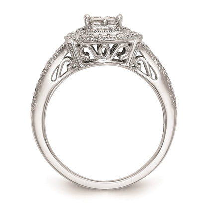 14K White Gold Square Halo Cluster 5/8 carat Princess/Round Diamond Complete Engagement Ring