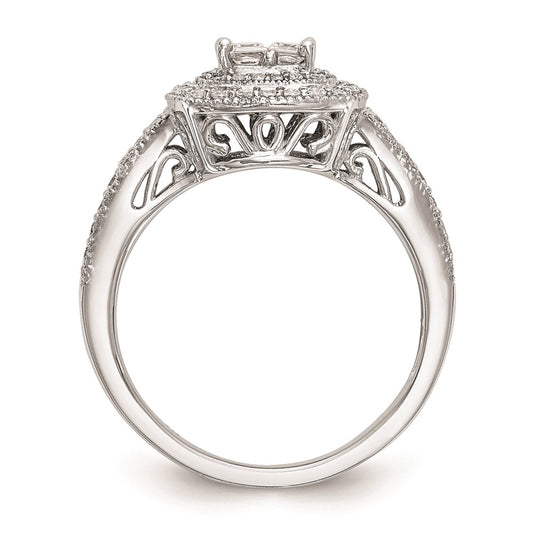 14K White Gold Square Halo Cluster 5/8 carat Princess/Round Diamond Complete Engagement Ring