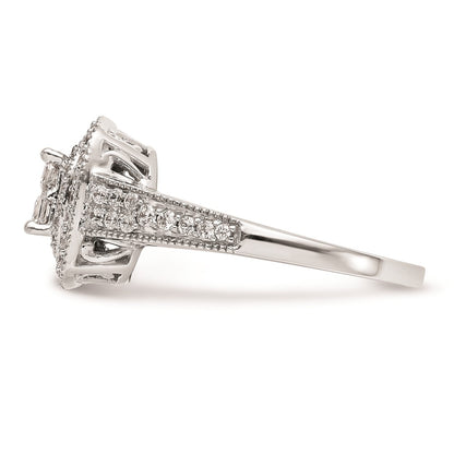 14K White Gold Square Halo Cluster 5/8 carat Princess/Round Diamond Complete Engagement Ring