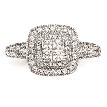 14K White Gold Square Halo Cluster 5/8 carat Princess/Round Diamond Complete Engagement Ring
