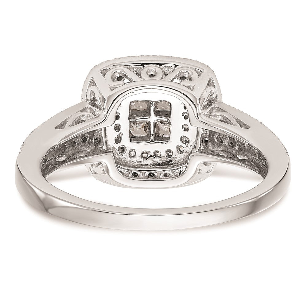14K White Gold Square Halo Cluster 5/8 carat Princess/Round Diamond Complete Engagement Ring