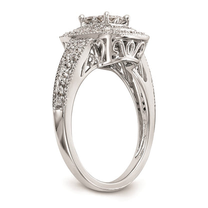 14K White Gold Square Halo Cluster 5/8 carat Princess/Round Diamond Complete Engagement Ring