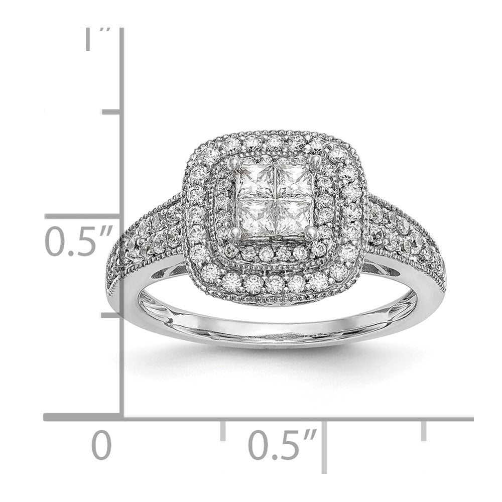 14K White Gold Square Halo Cluster 5/8 carat Princess/Round Diamond Complete Engagement Ring