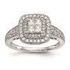 14K White Gold Square Halo Cluster 5/8 carat Princess/Round Diamond Complete Engagement Ring