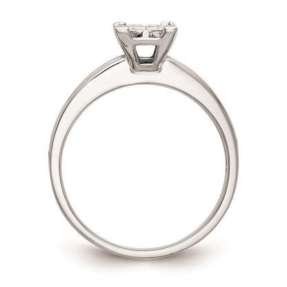14K White Gold Square Cluster 3/4 carat Princess Diamond Complete Engagement Ring