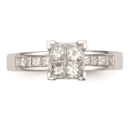 14K White Gold Square Cluster 3/4 carat Princess Diamond Complete Engagement Ring