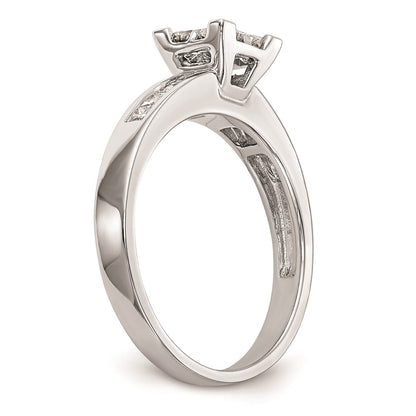 14K White Gold Square Cluster 3/4 carat Princess Diamond Complete Engagement Ring