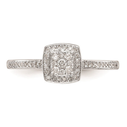10K White Gold Square Halo Cluster 1/5 carat Diamond Complete Engagement Ring