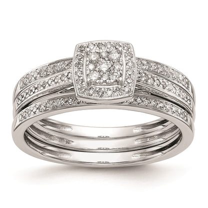 14K White Gold Square Halo Cluster 1/5 carat Diamond Complete Engagement Ring