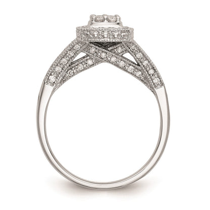 14K White Gold Square Halo Cluster 1/2 carat Diamond Complete Engagement Ring