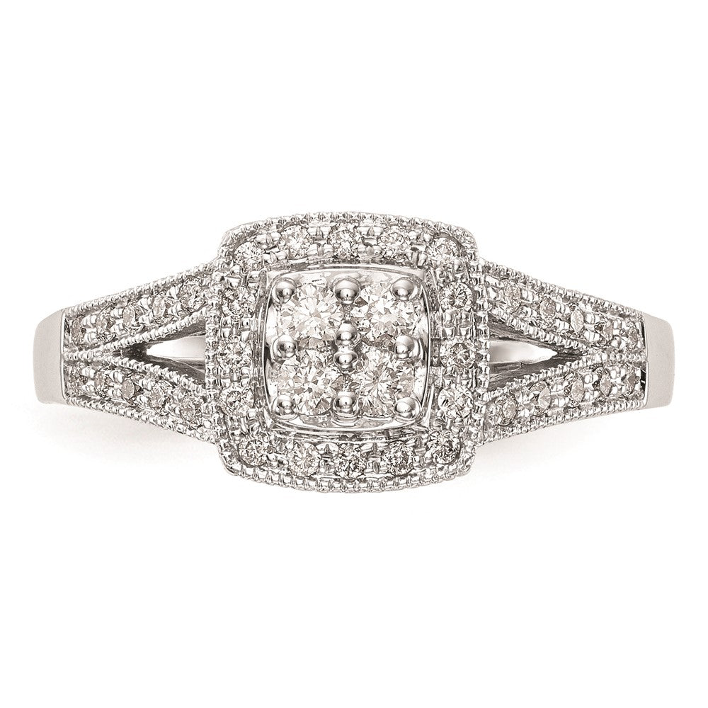 14K White Gold Square Halo Cluster 1/2 carat Diamond Complete Engagement Ring