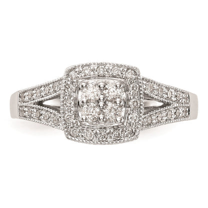 14K White Gold Square Halo Cluster 1/2 carat Diamond Complete Engagement Ring