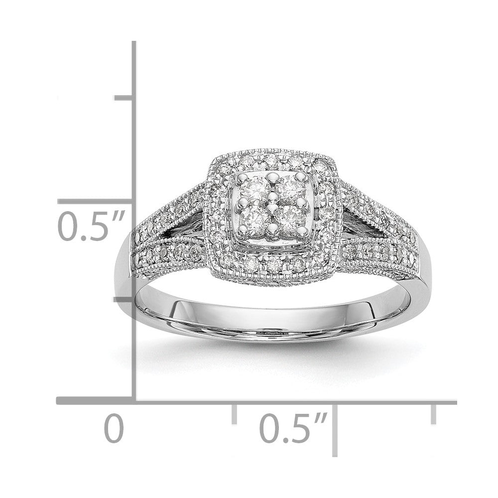 14K White Gold Square Halo Cluster 1/2 carat Diamond Complete Engagement Ring