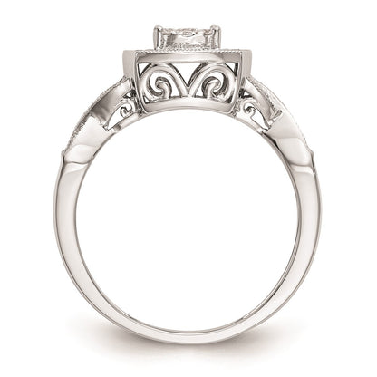 14K White Gold Square Halo Cluster 3/8 carat Diamond Complete Engagement Ring