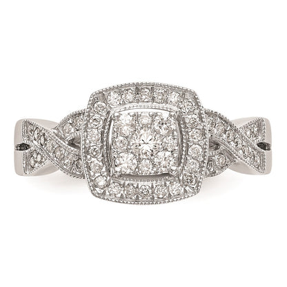 14K White Gold Square Halo Cluster 3/8 carat Diamond Complete Engagement Ring