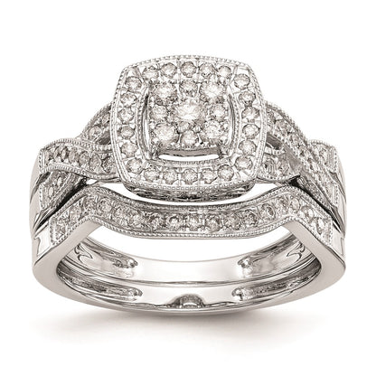 14K White Gold Square Halo Cluster 3/8 carat Diamond Complete Engagement Ring