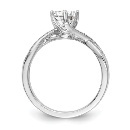 14k White Gold By-Pass (Holds 1/2 carat (5.00mm) Round Center) 1/10 carat Diamond Semi-mount Engagement Ring