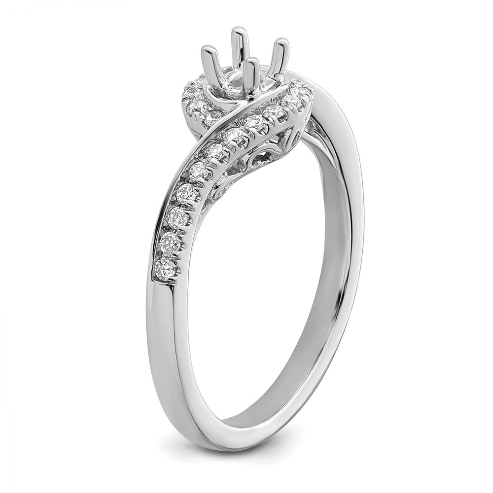 14k White Gold By-Pass (Holds 1/4 carat (4.00mm) Round Center) 1/4 carat Diamond Semi-mount Engagement Ring