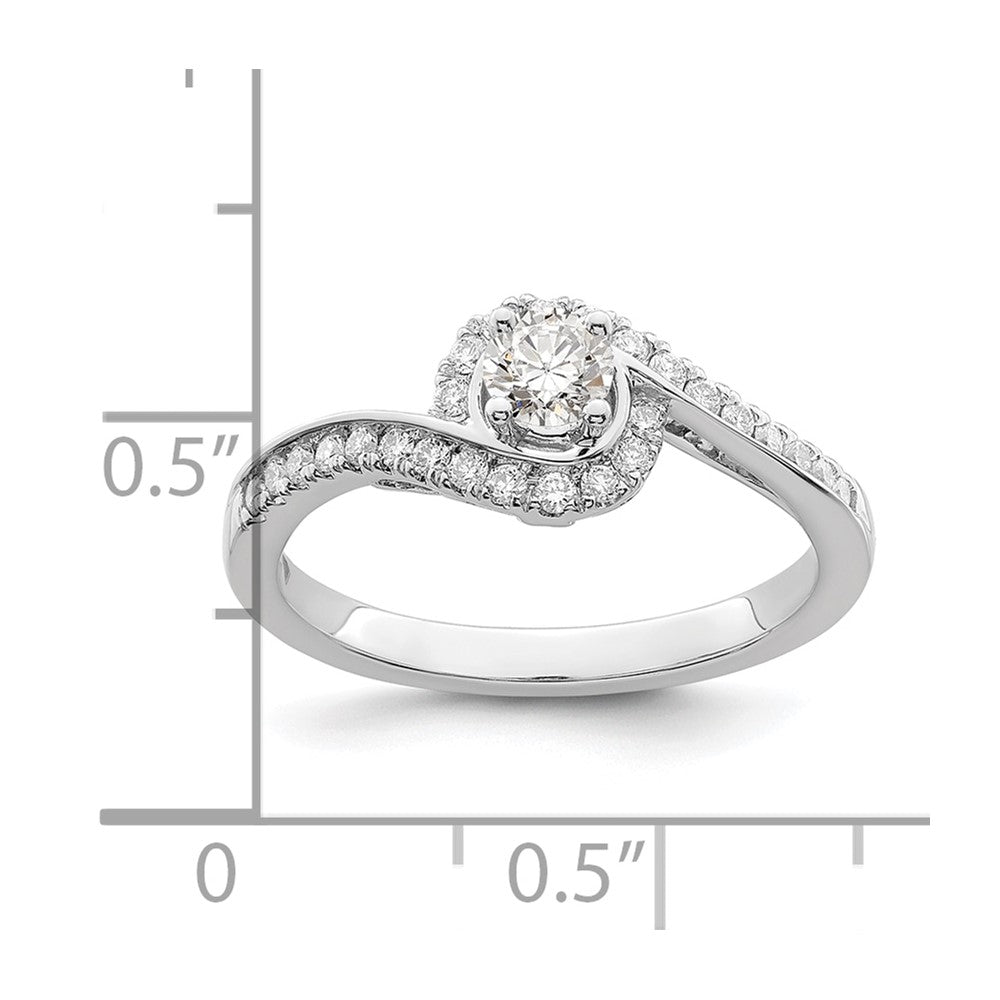 14k White Gold By-Pass (Holds 1/4 carat (4.00mm) Round Center) 1/4 carat Diamond Semi-mount Engagement Ring
