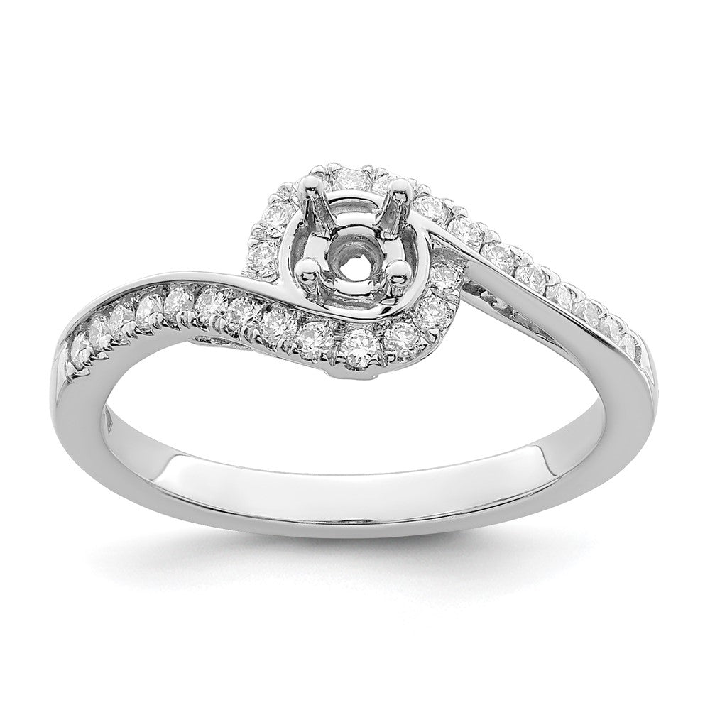 14k White Gold By-Pass (Holds 1/4 carat (4.00mm) Round Center) 1/4 carat Diamond Semi-mount Engagement Ring