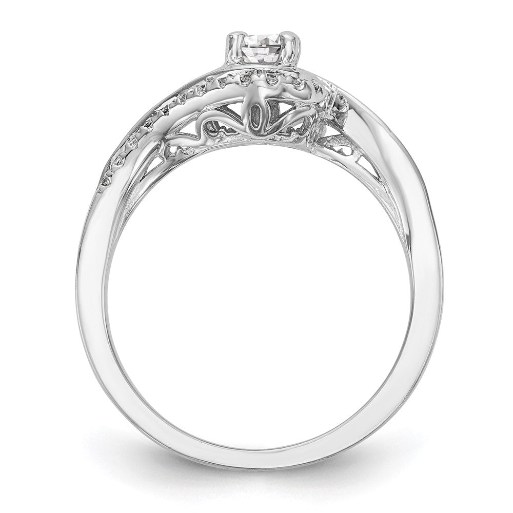 14k White Gold By-Pass (Holds 1 carat (6.5mm) Round Center) 1/3 carat Diamond Semi-mount Engagement Ring