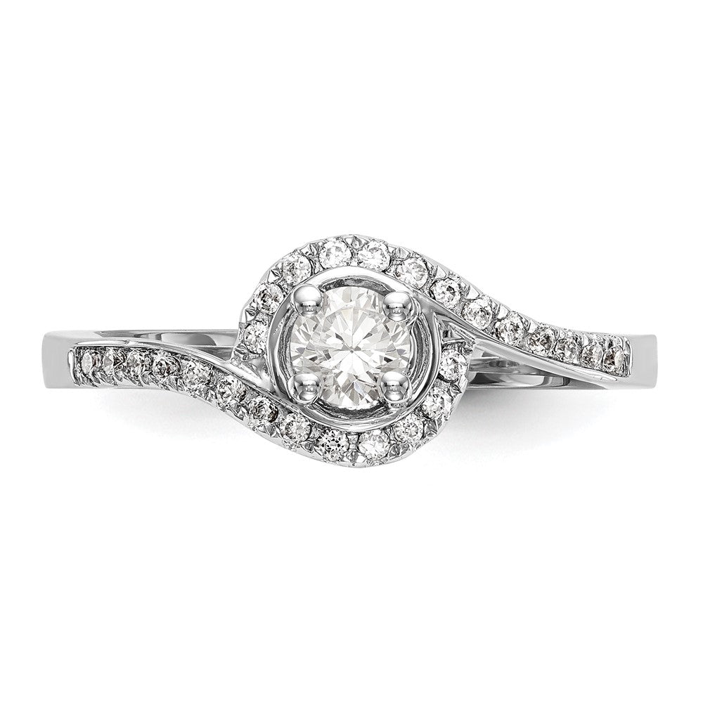 14k White Gold By-Pass (Holds 1 carat (6.5mm) Round Center) 1/3 carat Diamond Semi-mount Engagement Ring