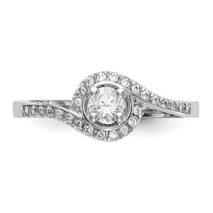 14k White Gold By-Pass (Holds 1 carat (6.5mm) Round Center) 1/3 carat Diamond Semi-mount Engagement Ring