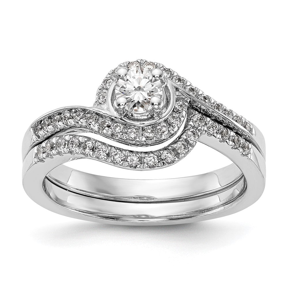14k White Gold By-Pass (Holds 1 carat (6.5mm) Round Center) 1/3 carat Diamond Semi-mount Engagement Ring