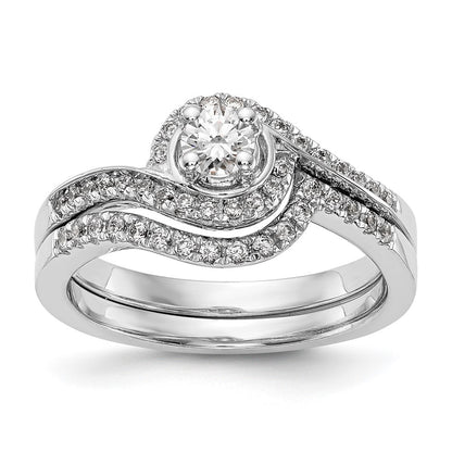 14k White Gold By-Pass (Holds 1 carat (6.5mm) Round Center) 1/3 carat Diamond Semi-mount Engagement Ring