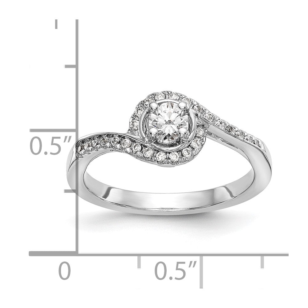 14k White Gold By-Pass (Holds 1 carat (6.5mm) Round Center) 1/3 carat Diamond Semi-mount Engagement Ring
