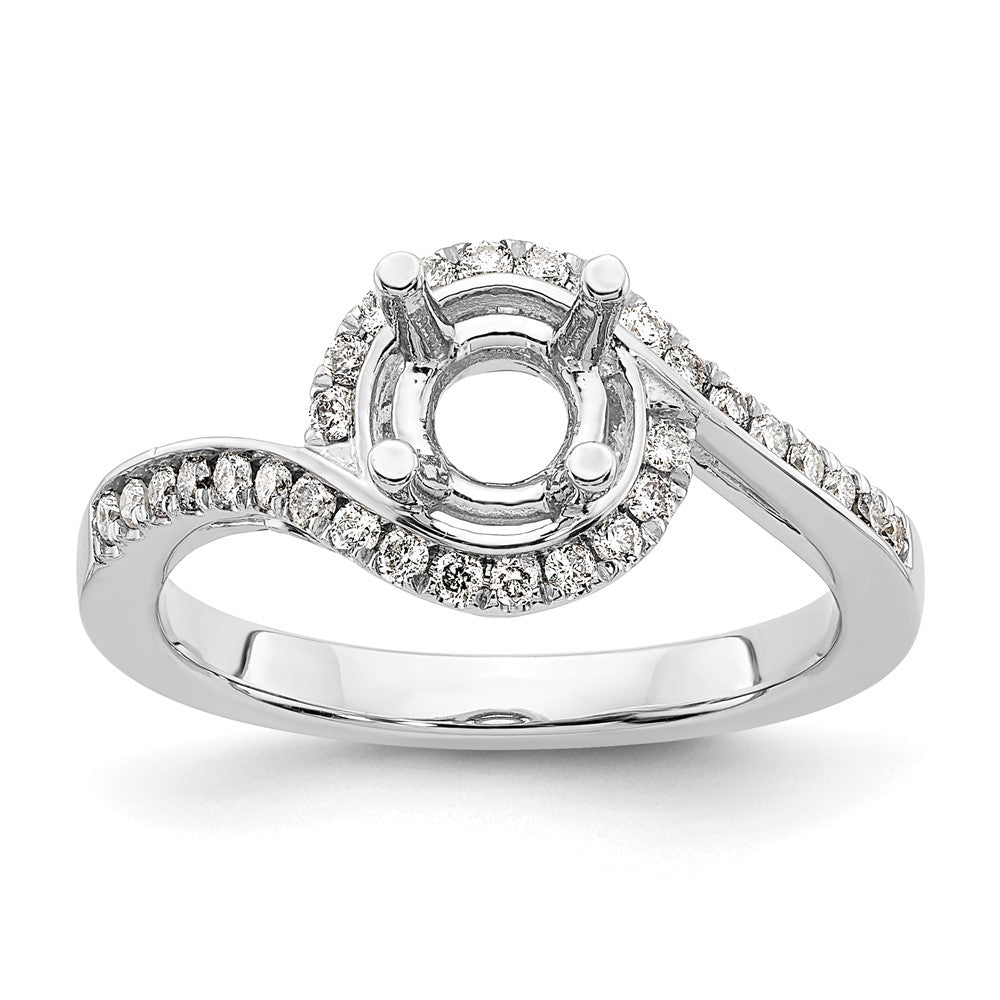 14k White Gold By-Pass (Holds 1 carat (6.5mm) Round Center) 1/3 carat Diamond Semi-mount Engagement Ring