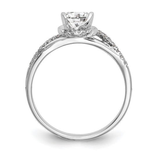 14k White Gold By-Pass (Holds 1/3 carat (4.5mm) Round Center) 1/6 carat Diamond Semi-mount Engagement Ring