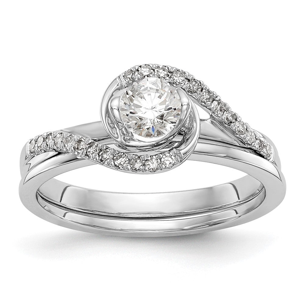 14k White Gold By-Pass (Holds 1/3 carat (4.5mm) Round Center) 1/6 carat Diamond Semi-mount Engagement Ring