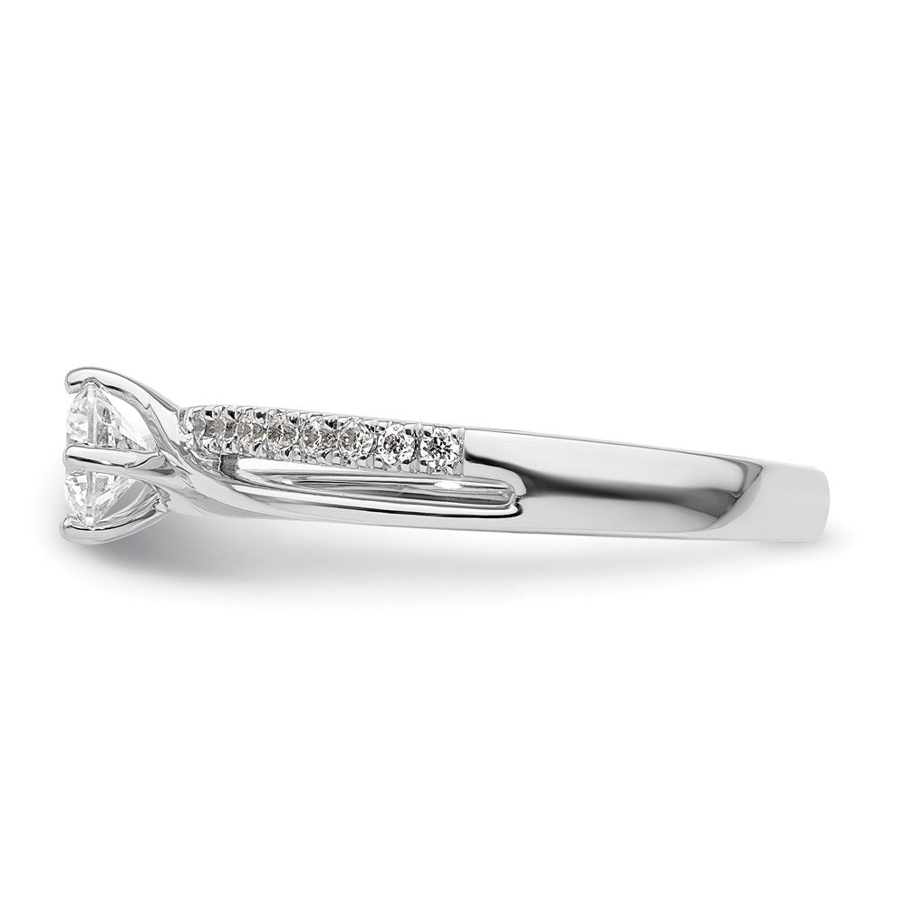 14k White Gold By-Pass (Holds 1/3 carat (4.5mm) Round Center) 1/6 carat Diamond Semi-mount Engagement Ring